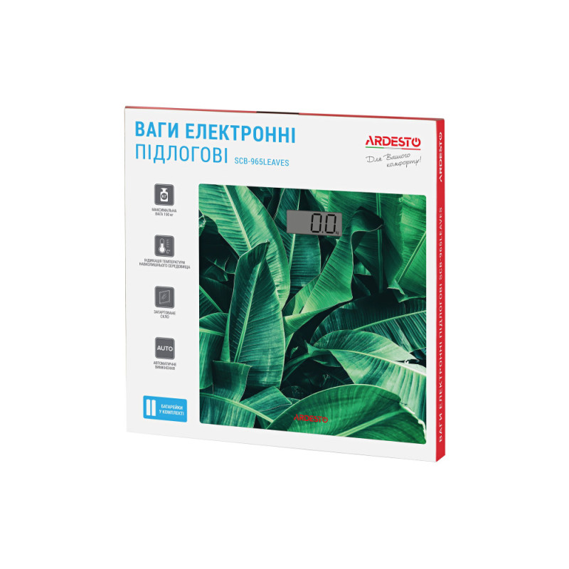 ARDESTO scales for floor Leaves.150kg, AAAx2 included, glass, multi-colored (SCB-965LEAVES)