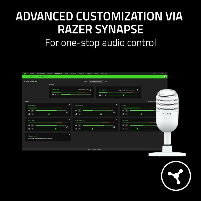 Razer gaming microphone Seiren V3 Mini, Omni, USB-A, 1.2m, white (RZ19-05050300-R3M1)