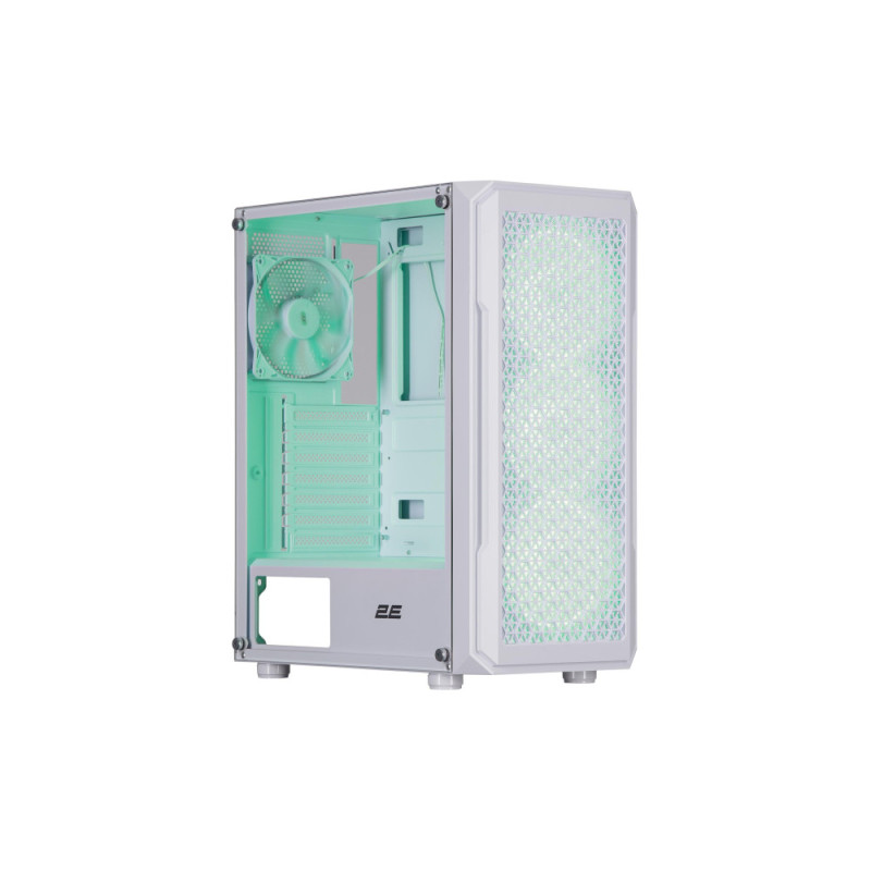 2E Gaming PC case Hexagon G338W without PSU, 2xUSB3.0, 1xUSBType-C, 3x120mm ARGB, 1x120mm, VGA 330mm, LCS ready, HUB, TG Side Panel, ATX, white (2E-G338W)