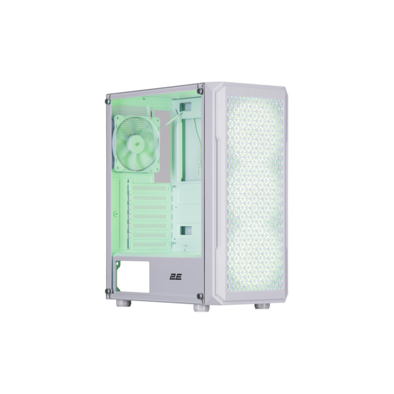 2E Gaming PC case Hexagon G338W without PSU, 2xUSB3.0, 1xUSBType-C, 3x120mm ARGB, 1x120mm, VGA 330mm, LCS ready, HUB, TG Side Panel, ATX, white (2E-G338W)
