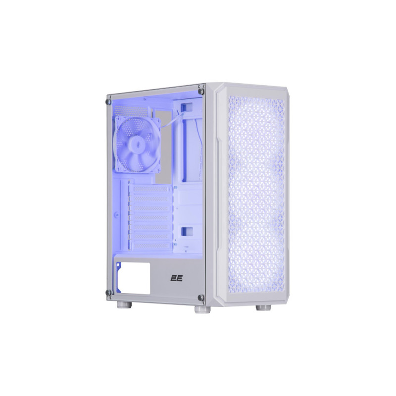 2E Gaming PC case Hexagon G338W without PSU, 2xUSB3.0, 1xUSBType-C, 3x120mm ARGB, 1x120mm, VGA 330mm, LCS ready, HUB, TG Side Panel, ATX, white (2E-G338W)