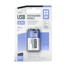 Аккумулятор Крона USB-С 390 mAh 9V (Li-Polymer) ColorWay (CW-UB9V-06)