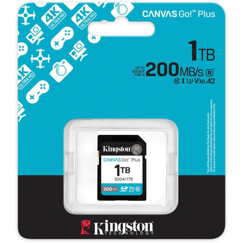 Kingston Карта пам'яті Kingston SD 1TB C10 UHS-I U3 V30 R200/W160MB/s (SDG4/1TB) Kingston Карта пам'яті Kingston SD 1TB C10 UHS-I U3 V30 R200/W160MB/s (SDG4/1TB)