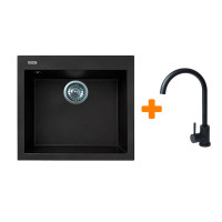 Adamant Набор кухонный Univer, искуственный камень, квадрат, без крыла, 560х500х200мм, чаша - 1, врезная, черный + смеситель (4824296912103)