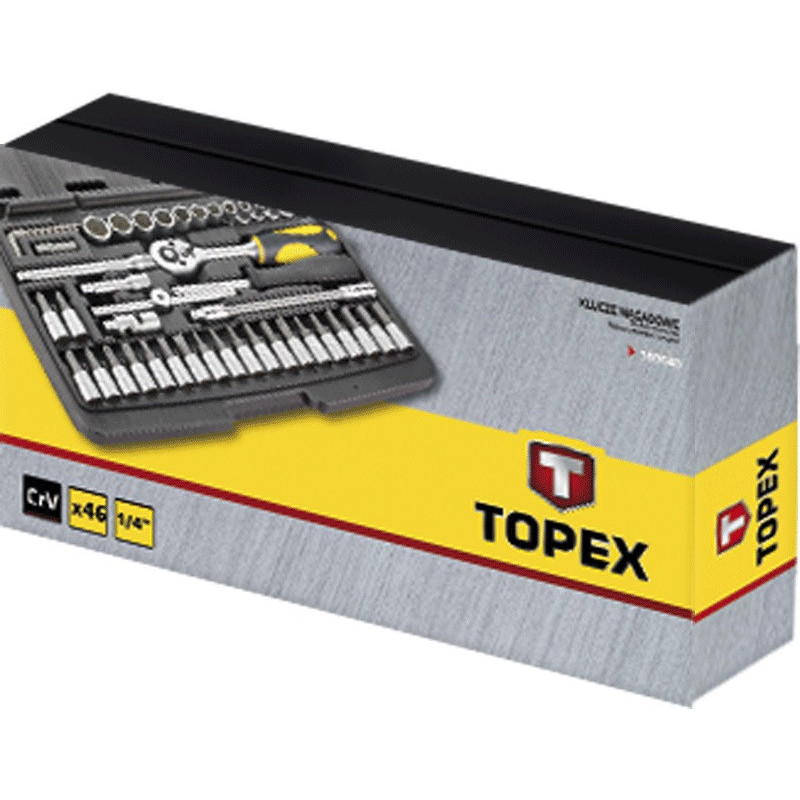 Topex Набір інструменту, Набір торцевих головок, 46 од., 1/4", кейс (38D640)