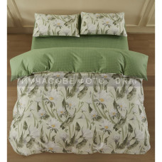 ARDESTO Bedding set 1.5 AGloria, sateen, flowers, green, duvet cover160x220cm, bed sheet 160x220cm, pillowcases (2) 50x70cm, 100% cotton (ART1622GF)