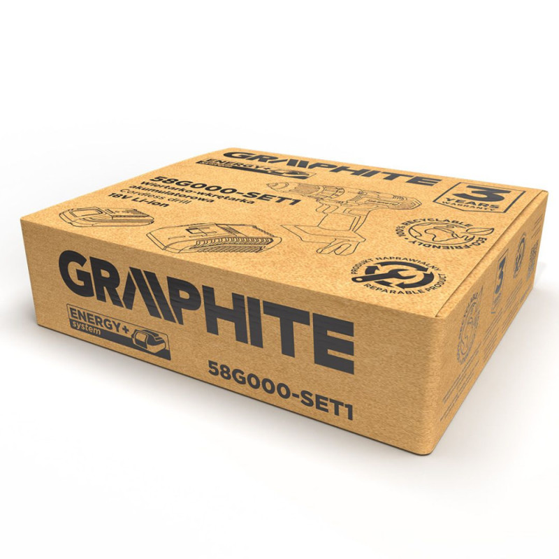 Graphite cordless screwdriver-drill Energy+ 18V 1x2A h 44Nm 0-350 0-1250 rpm spare part 1.2 kg (58G000-SET1)