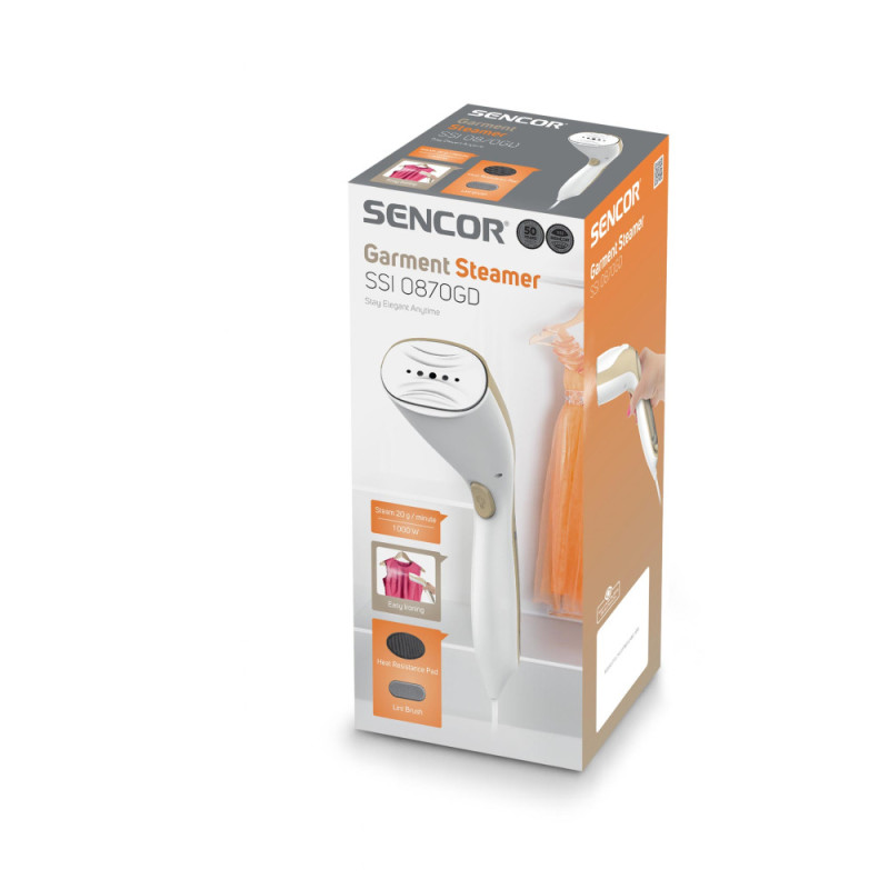 Sencor Steamer vertical, 1000W, 75ml, constant steam - 20g, Aluminium soleplate, white/beige (SSI0870GD)