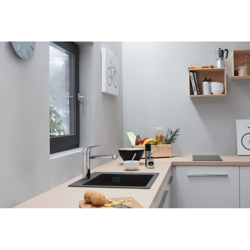 Hansgrohe Мийка кухонна S51, граніт, квадрат, без крила, 560х510х190мм, чаша - 1, накладна, S510-F450, сірий бетон (43312380)