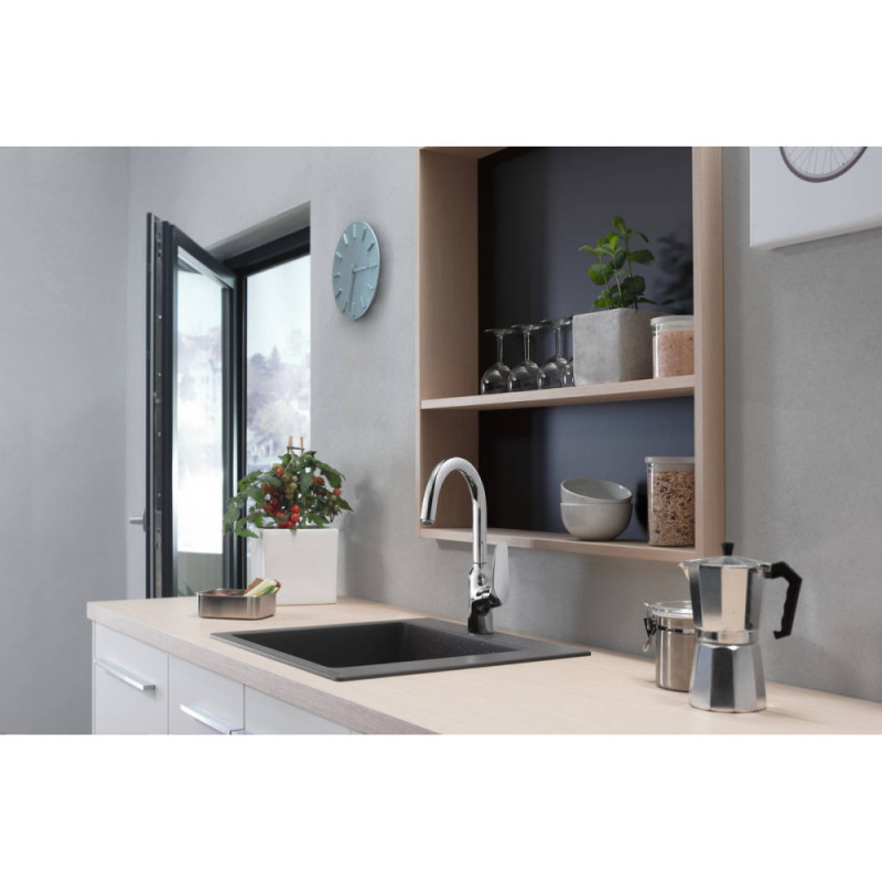 Hansgrohe Мийка кухонна S51, граніт, квадрат, без крила, 560х510х190мм, чаша - 1, накладна, S510-F450, сірий бетон (43312380)