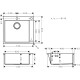 Hansgrohe Мийка кухонна S51, граніт, квадрат, без крила, 560х510х190мм, чаша - 1, накладна, S510-F450, сірий бетон (43312380)