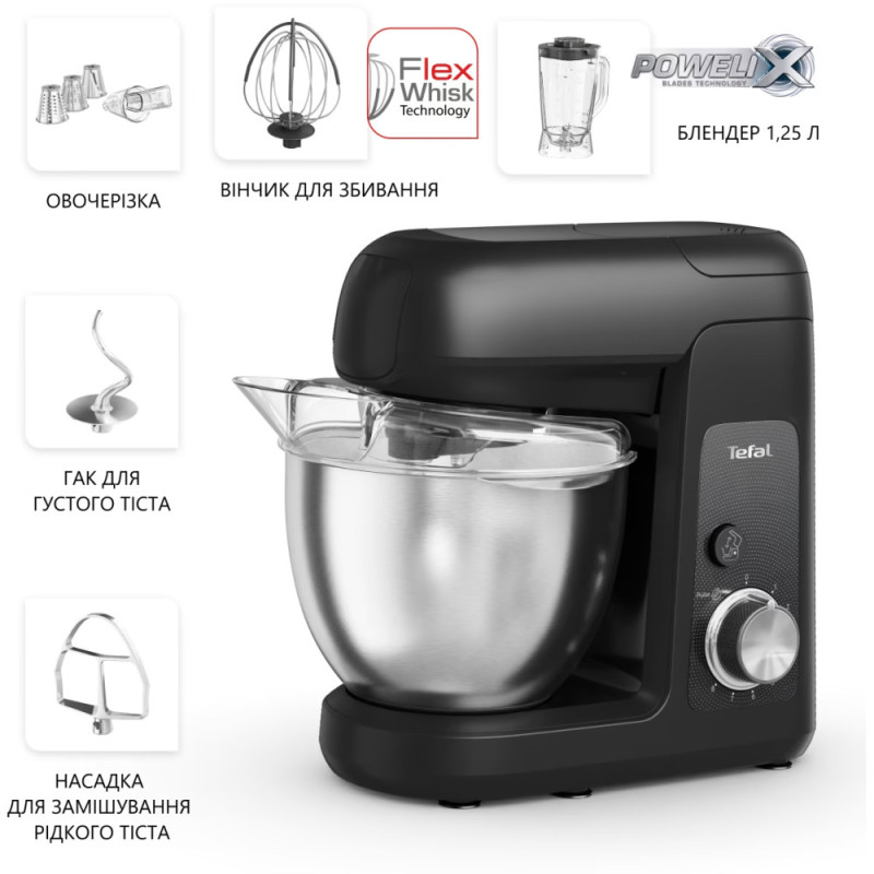 Tefal kitchen machine Bake Partner 1100W, cup-iron, case-plastic, nozzles-6, black (QB522838)