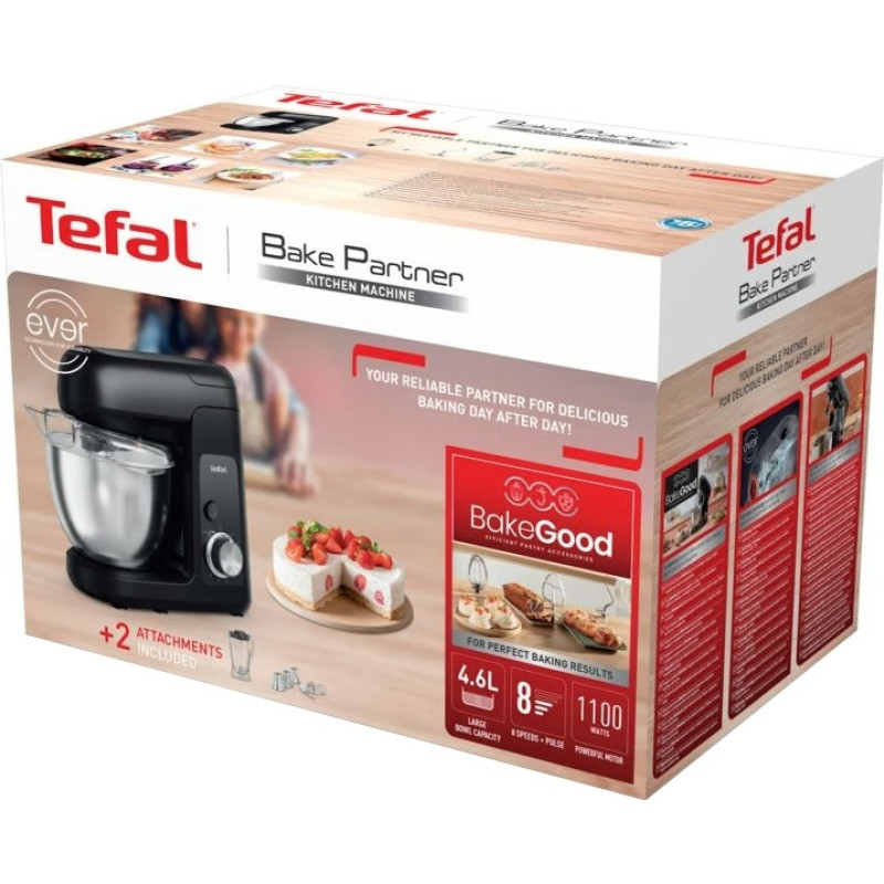 Tefal kitchen machine Bake Partner 1100W, cup-iron, case-plastic, nozzles-6, black (QB522838)