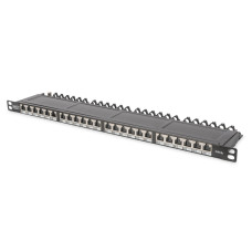 Digitus CAT 6A Class EA patch panel, shielded 0.5U, 24-port RJ45, incl. dust cover, 8P8C, color black RAL 9005 (DN-91624S-SL-EA)