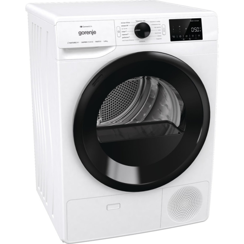 Gorenje Сушильна машина тепловий насос, 9кг, A++, 60см, дисплей, 16 програм, Wi-Fi, білий (DPNE92GNLWIFI)