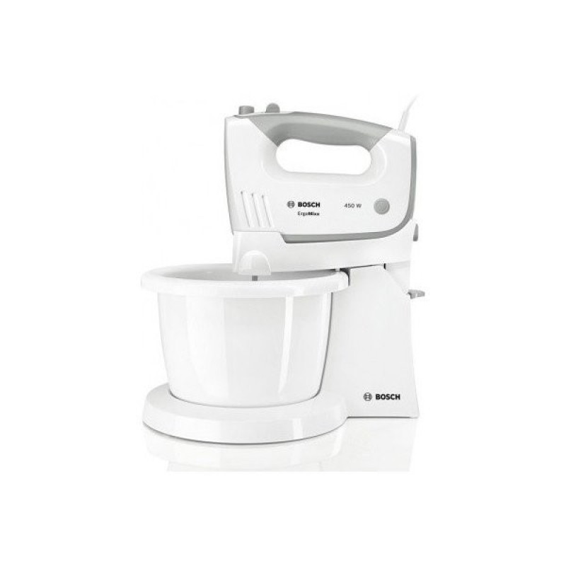 Bosch stationary mixer 450W, nozzles-4 beaters, blender, chopper, bowl-plastic, 0.5L, turbo mode, white (MFQ36490)