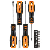 Neo Tools Screwdrivers, set 14pcs, 10 bits, SL,PH,Torx, CrV steel (04-196)