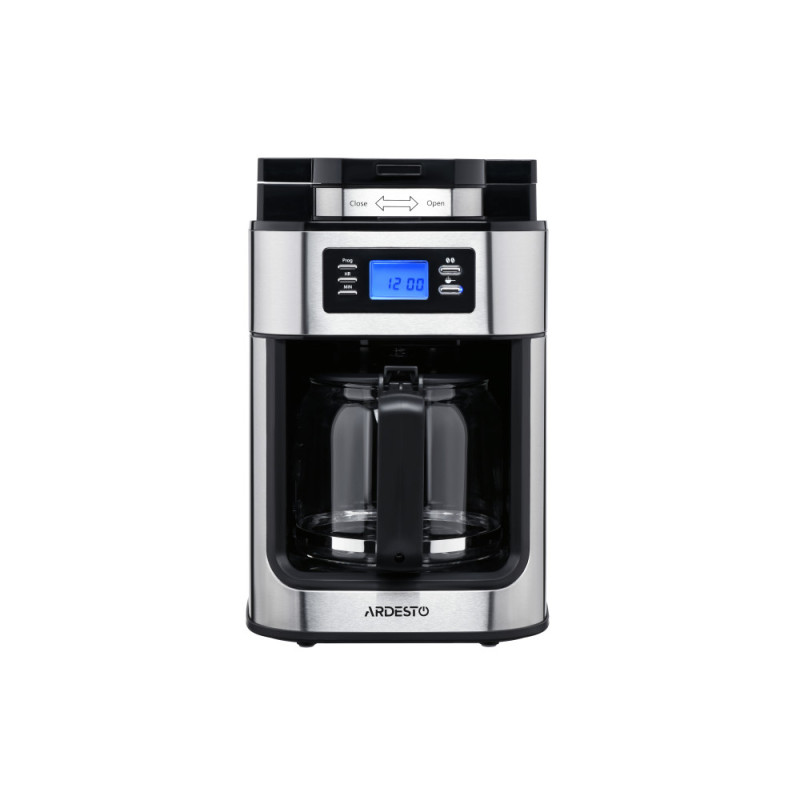 ARDESTO Coffe maker drip Steel Collection YCM-D1200, 1.2L, ground+beans, display, silver-black