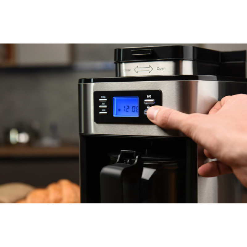 ARDESTO Coffe maker drip Steel Collection YCM-D1200, 1.2L, ground+beans, display, silver-black