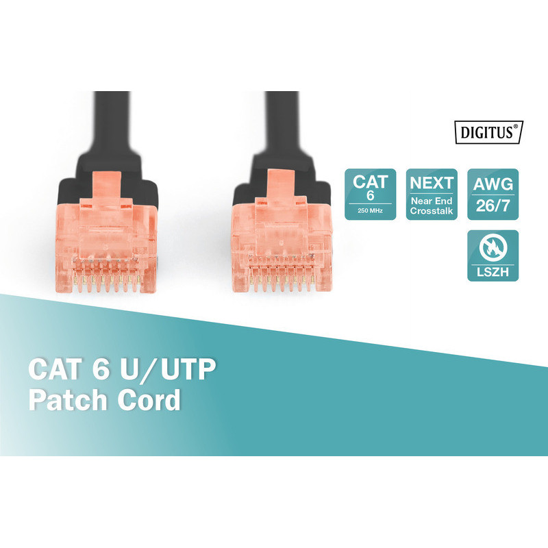 Digitus Патч-корд CAT 6 UTP, 10м, AWG 26/7, Cu, LSZH, чорний (DK-1617-100/BL)