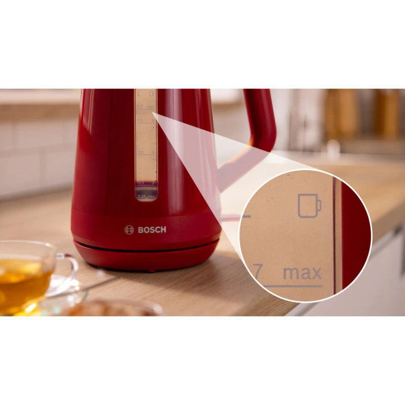 Bosch Electric kettle, 1.7L, plastic, red-black (TWK1M124)