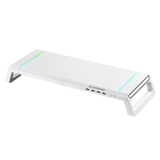 2E Gaming Подставка для монитора CPG-007, 550x205x7мм, phone holder/storage drawer, 4xUSB-A, RGB, белый (2E-CPG-007-WT)
