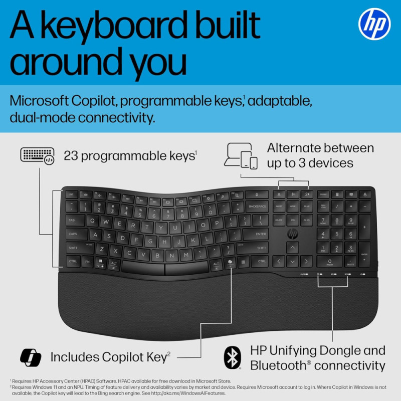 HP Клавіатура мембранна HP 680 Comfort Dual-Mode 111key, BT, EN/UK, чорний (8T6L8AA)