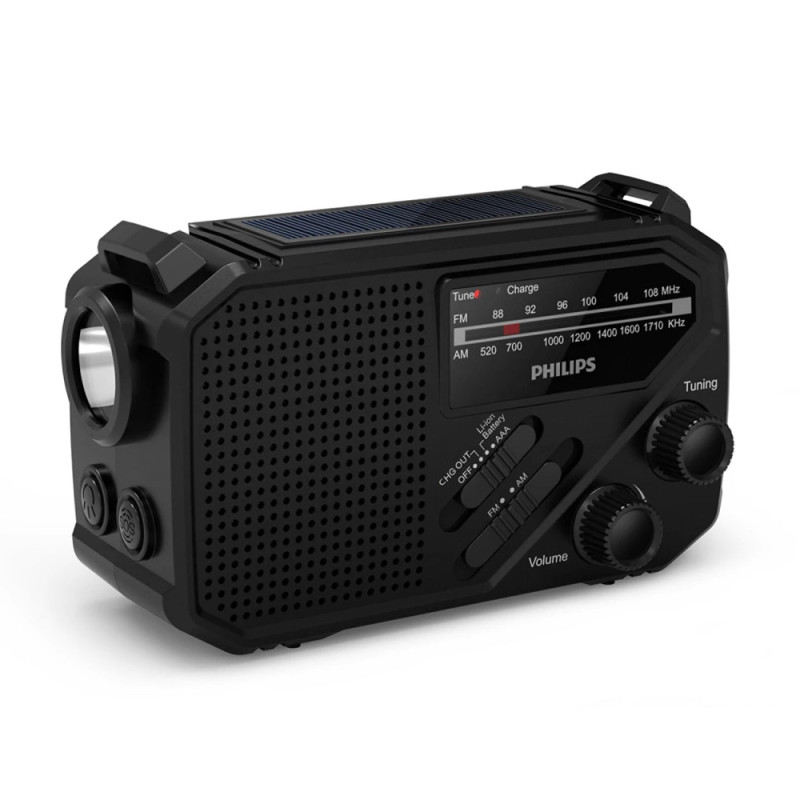 Philips TAR1609 Portable radio FM/MW, Solar Power, LED Light, Kinetic & Li-ion battery (TAR1609/00)