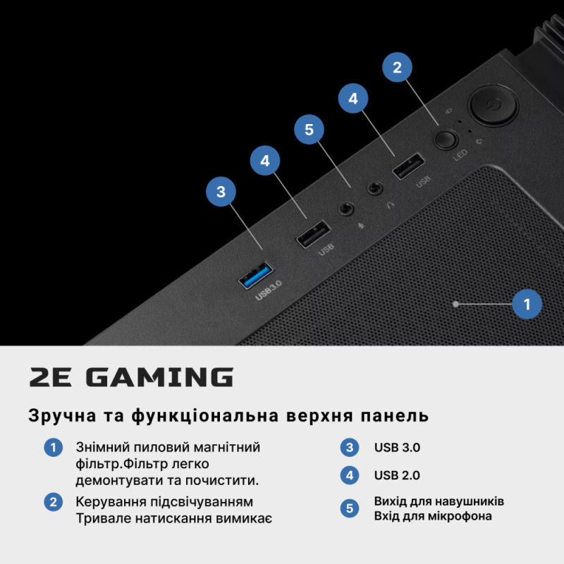 2E 2E PC Complex Gaming AMD R5-5600, 16Gb, F1TB, NVD4060TI-8, B550, G3301, 700W, Win11 (2E-9808)