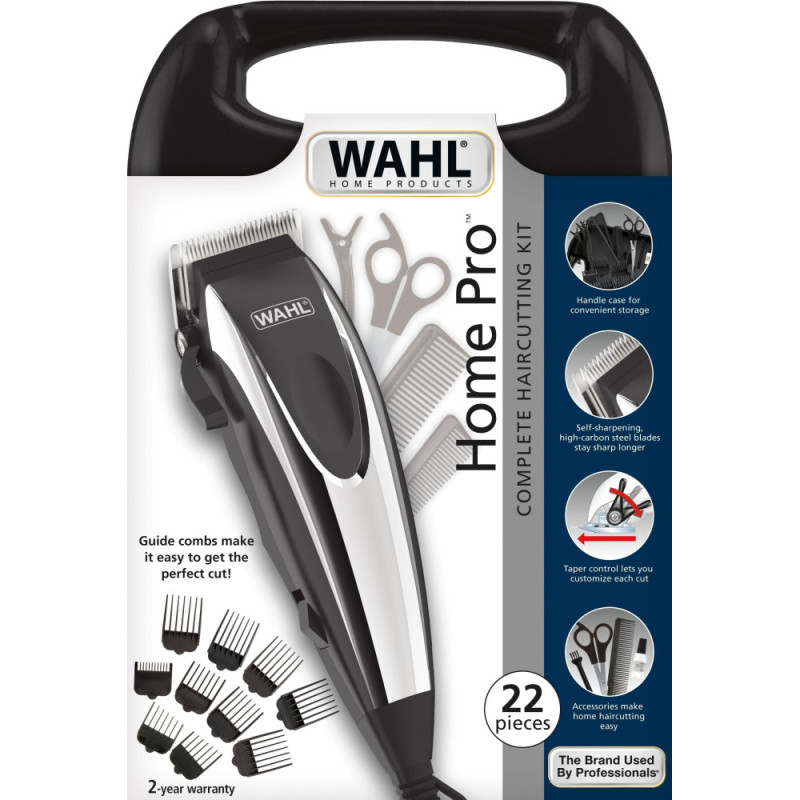 Moser Hair clipper WAHL HomePro Complete Kit, network, vibration motor, nozzles-8, steel, case, scissors, comb included., black-silver (09243-2616)