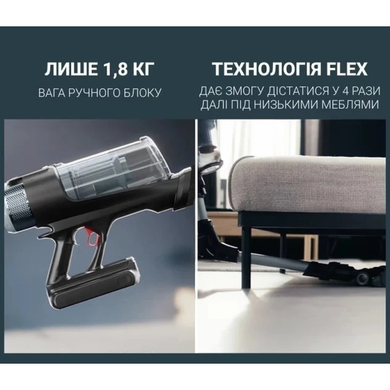Rowenta Пилосос Rowenta безпровідний X-Force Flex 16.60 Animal, 315Вт, вологе прибирання, конт пил -0.65л, автон. робота до 120хв, HEF system 99,9%, чорно-сірий (RH9C71E0)