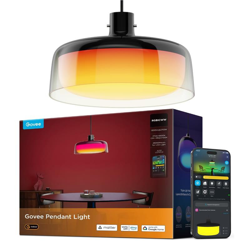 Govee Лампа H60C1 Pendant Light, RGBWW, 2700 K – 6500 K, 1300 Lum, WI-FI/Bluetooth, чорна (H60C13F1)