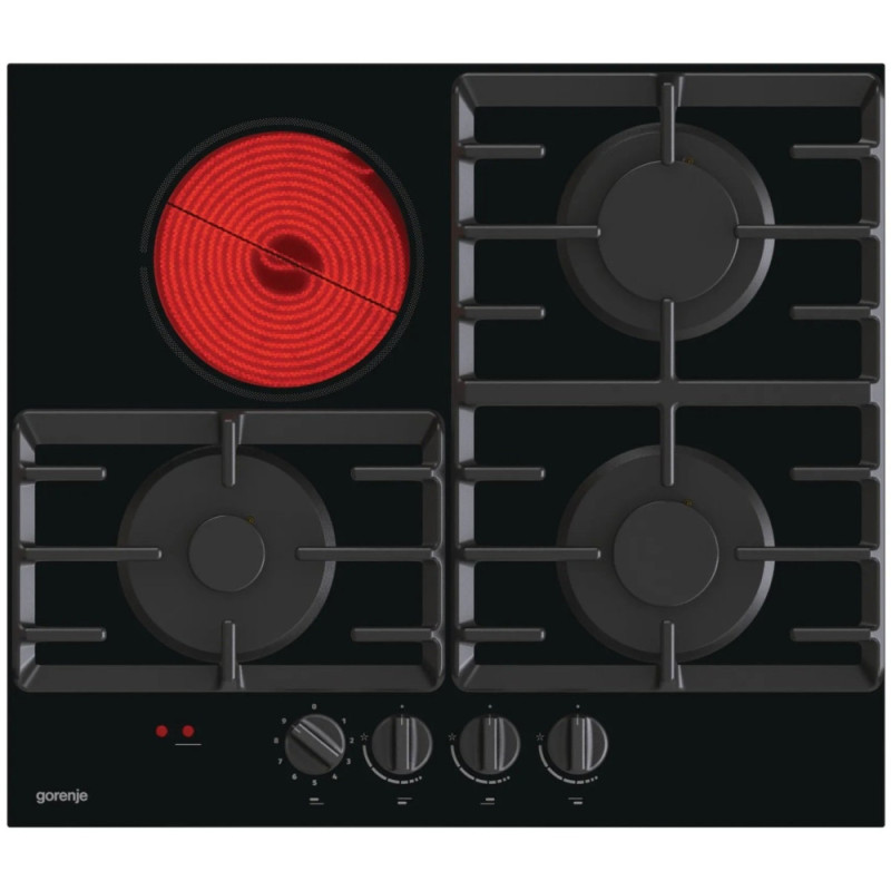 Gorenje Варочная поверхность комбинированная (3 газ + 1 стеклокерам.), 60см, чугун, черный (GCE681BSC)