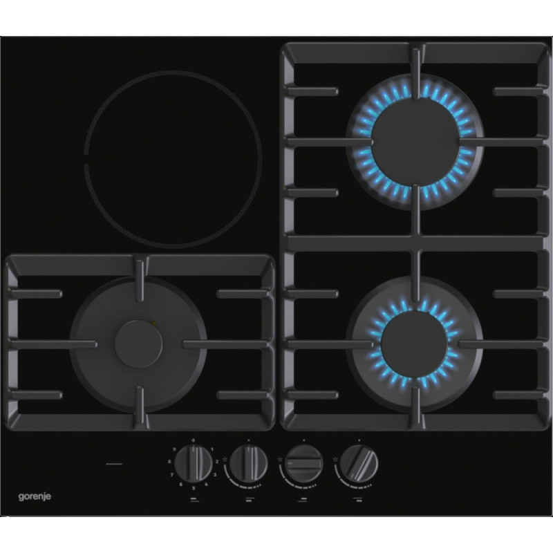 Gorenje Варочная поверхность комбинированная (3 газ + 1 стеклокерам.), 60см, чугун, черный (GCE681BSC)