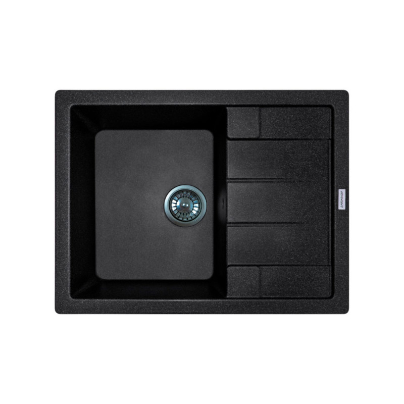 Adamant Kitchen sink Anila, artificial stone, rectang., with drainboard, 645х495х200mm, bowl - 1, over-mounted, black (100001385)