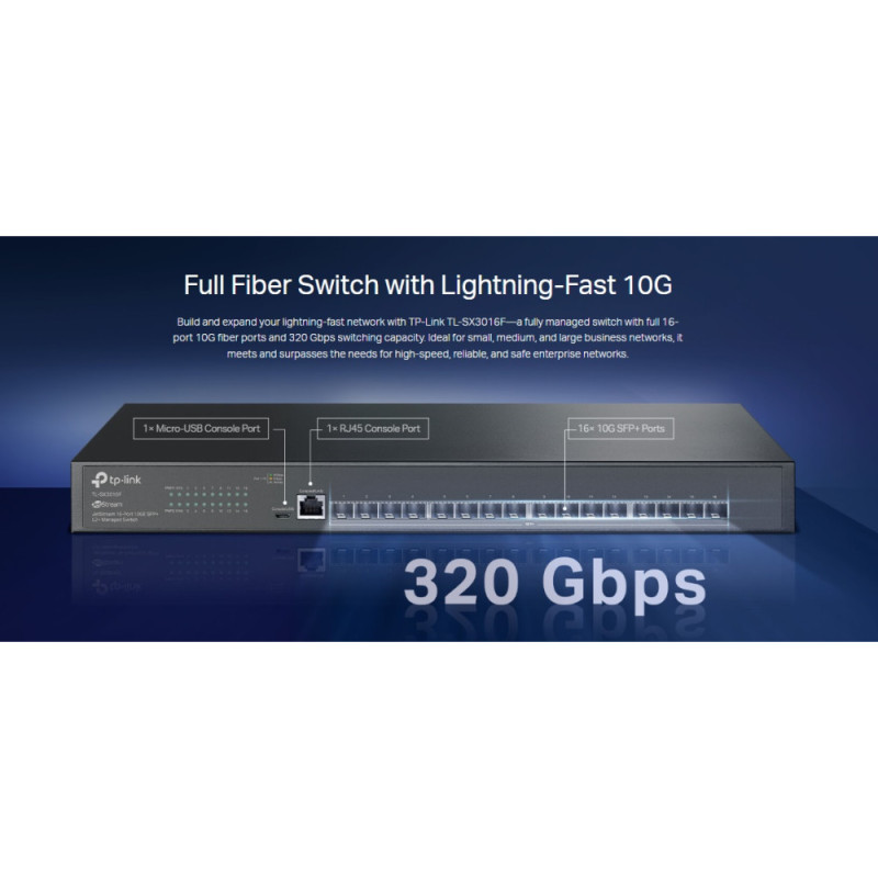 TP-Link Комутатор TL-SX3016F 16xSFP+ (10GE) 1xRJ45 console+microUSB L2 JetStream 19" 1U