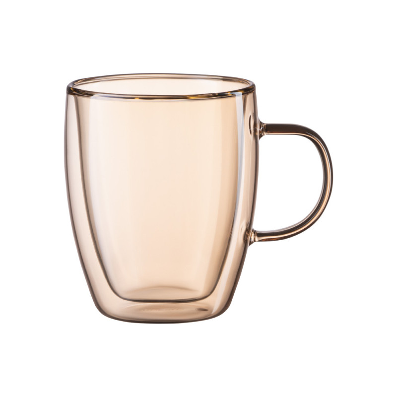 ARDESTO Double wall borosilicate glass mug set Golden Moon, 270 ml, 2 pcs, with handles (AR2627BGR)