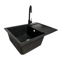 Adamant Набор кухонный Horizon Medium, искуственный камень, прямоуг., с крылом, 700х500х230мм, чаша - 1, врезная, черный + смеситель (4824296104403)