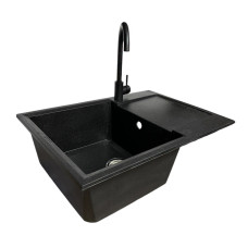 Adamant Набор кухонный Horizon Medium, искуственный камень, прямоуг., с крылом, 700х500х230мм, чаша - 1, врезная, черный + смеситель (4824296104403)