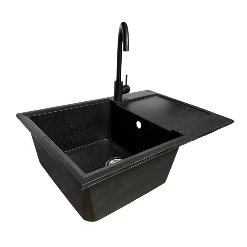 Adamant Набор кухонный Horizon Medium, искуственный камень, прямоуг., с крылом, 700х500х230мм, чаша - 1, врезная, черный + смеситель (4824296104403)