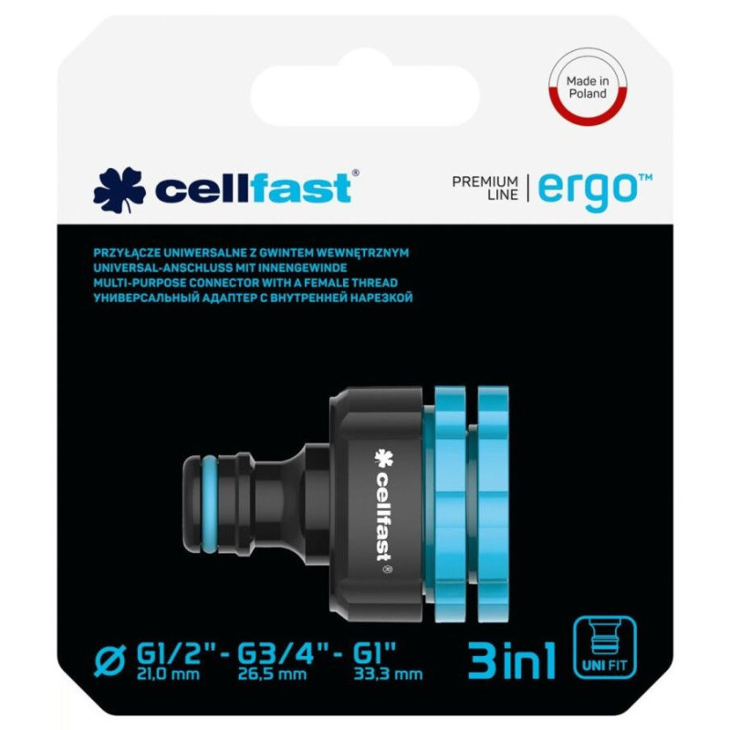 Cellfast Faucet connector ERGO 1/2, 3/4, 1'' with female thread (blister) (53-210)