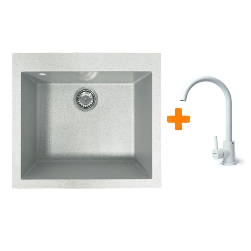 Adamant Kitchen set Univer, artificial stone, square, no drainboard, 560х500х200mm, bowl - 1, over-mounted, Old stone + mixer (4824296912110)