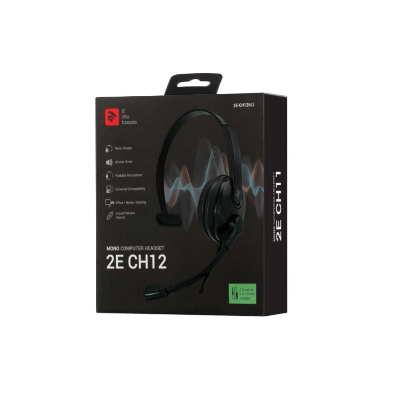 2E Гарнитура ПК моно On-ear CH12 mini-jack, omni-mic, 1.2м, черный (2E-CH12MJ)