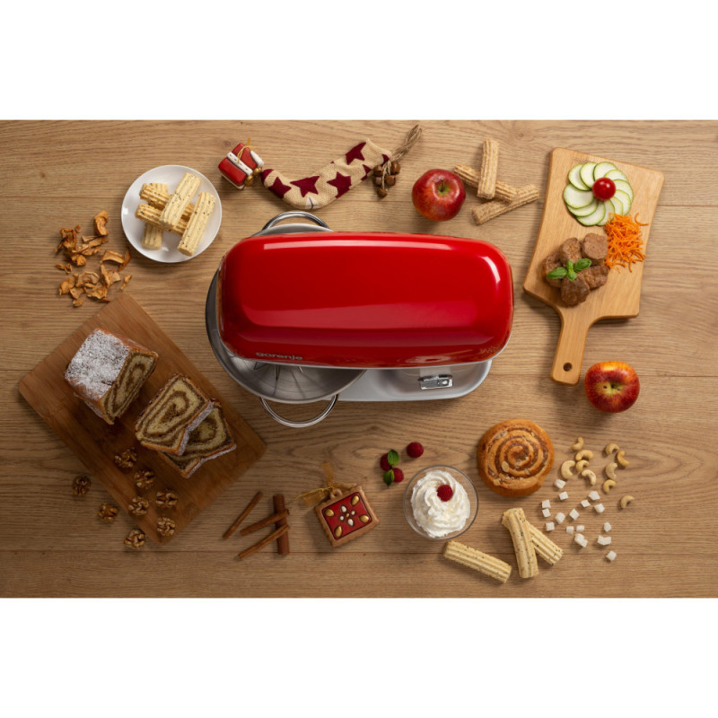 Gorenje kitchen machine 1000W, cup-iron, case-iron, nozzles-7, silver+red (MMC1000RLR)