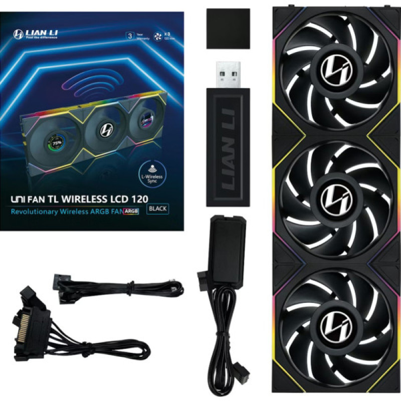Кулер для корпуса Lian Li UNI Fan TL WIRELESS LCD 120-3, Black (G99.12TLLCD1W3B.00)