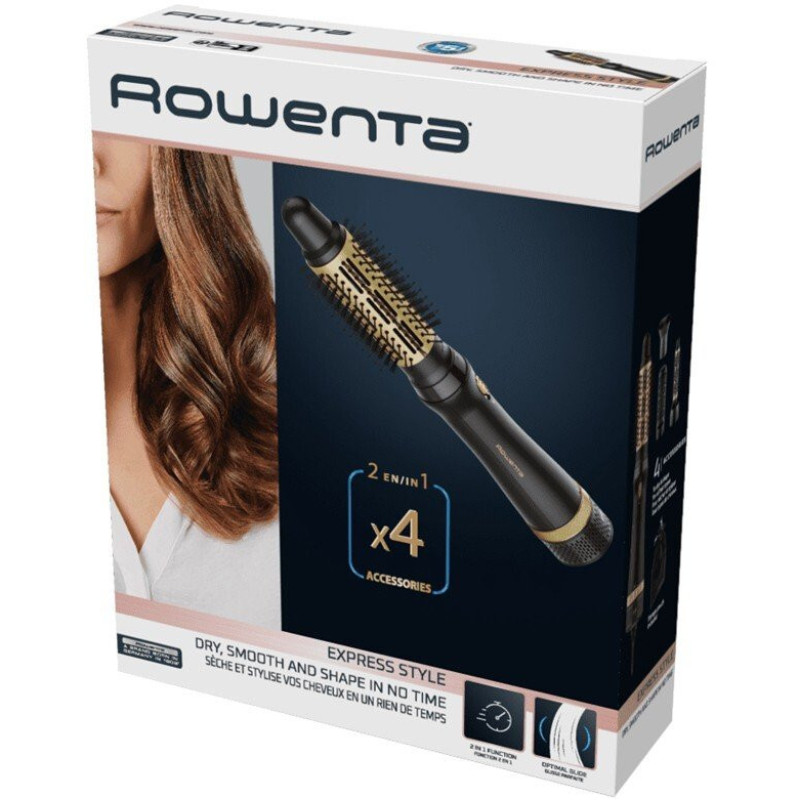 Rowenta Фен-щетка Express Style, 800Вт, режимов-3, иониз-я, хол. обдув, керамика, турмалин, черно-золотой (CF6330F0)