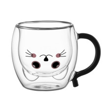 ARDESTO Double wall borosilicate glass mug set Animals, 250 ml, 2 pcs, with handles