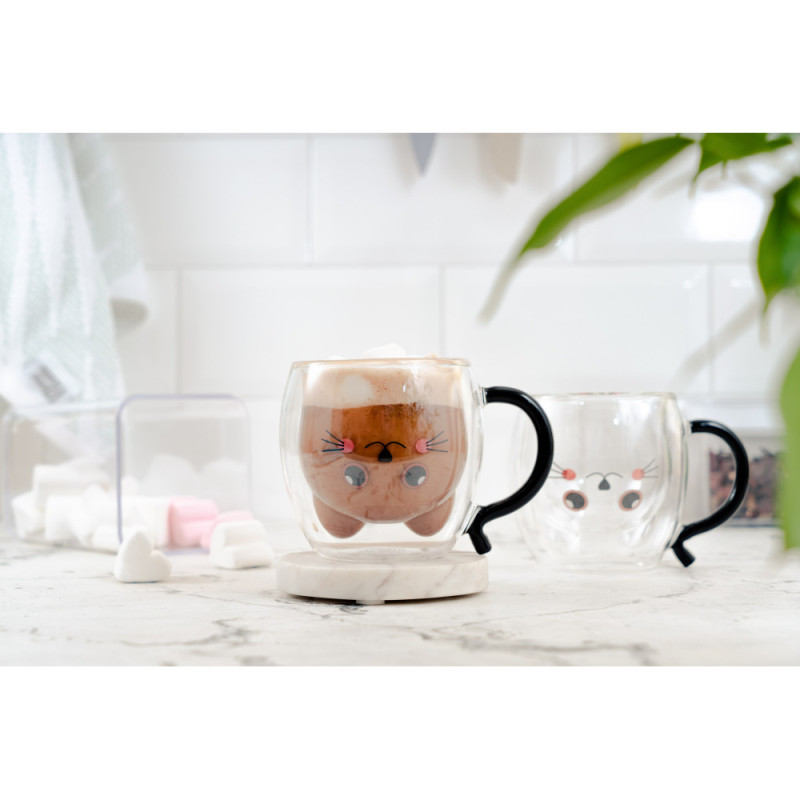 ARDESTO Double wall borosilicate glass mug set Animals, 250 ml, 2 pcs, with handles