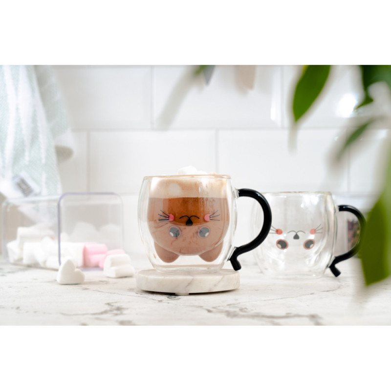 ARDESTO Double wall borosilicate glass mug set Animals, 250 ml, 2 pcs, with handles