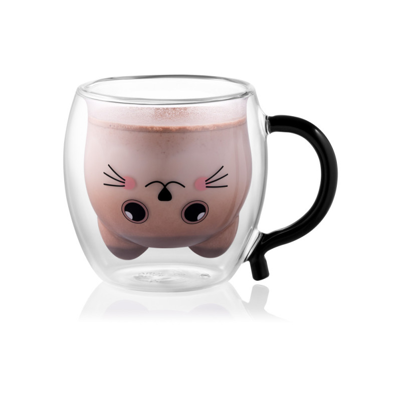 ARDESTO Double wall borosilicate glass mug set Animals, 250 ml, 2 pcs, with handles